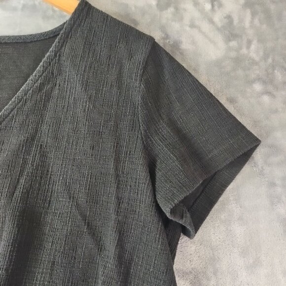 J Crew Womens Black Textured Tie Front V Neck Tee XL Short Sleeve Cotton Blend - Picture 4 of 10